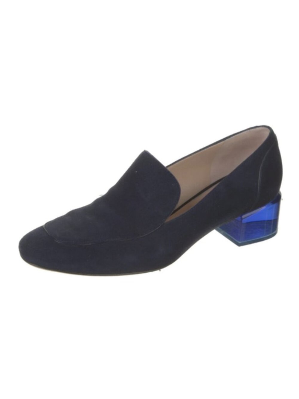 Stuart Weitzman Blue Suede Heeled Loafers Transparent Blue Heel Size 6.5